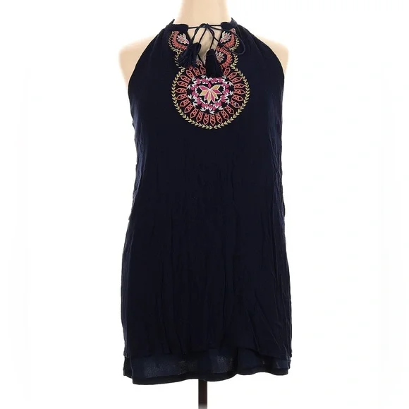 THML Navy Blue Embroidered Tassel Shift Dress Size Large | Sz: L | Color: Blue